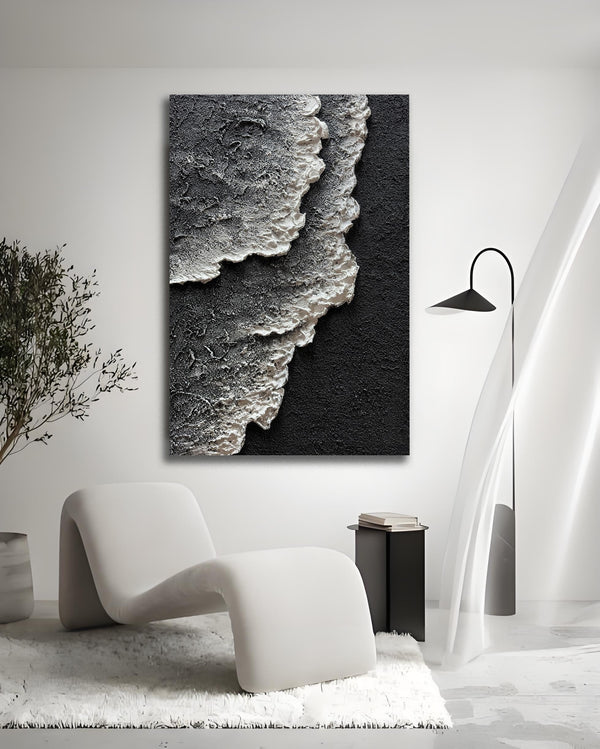 24x36" Hand-Painted 3D Texture Abstract Sea Wave Oil Painting – Modern Minimalist Canvas Wall Art