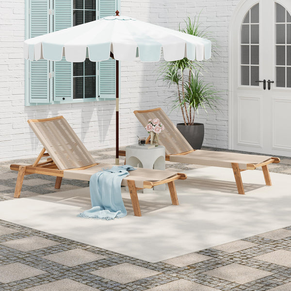 Outdoor Wood Chaise Lounge Set of 2 with Rope Seating