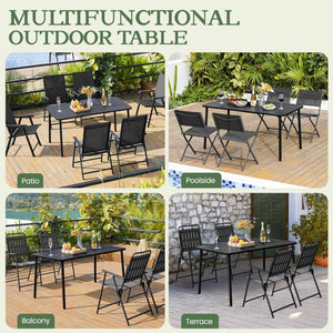 Rectangular Slatted Metal Outdoor Dining Table for 6