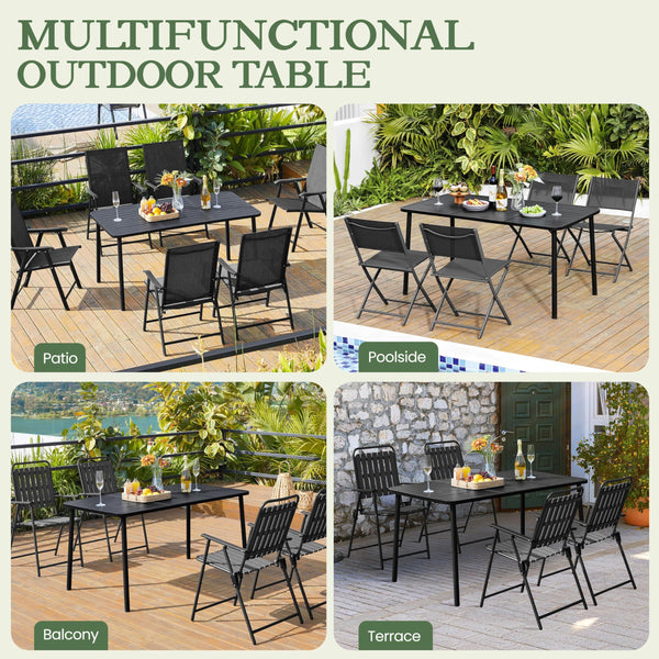 Rectangular Slatted Metal Outdoor Dining Table for 6