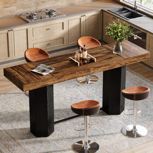 71-Inch Industrial Bar Table — Counter Height Dining Table with Metal Footrest