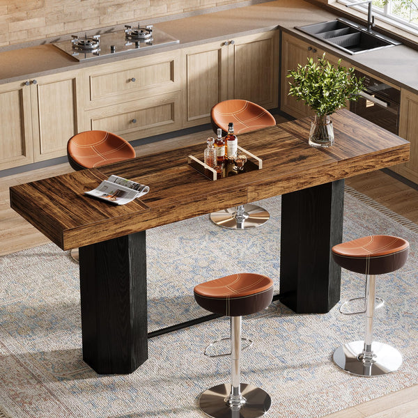 71-Inch Industrial Bar Table — Counter Height Dining Table with Metal Footrest