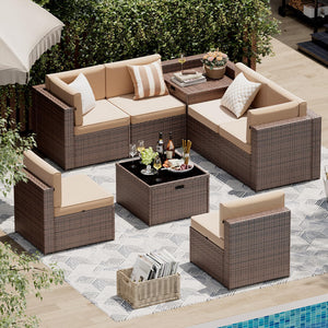 8-Piece Outdoor Patio Sectional Sofa Set with Storage Table