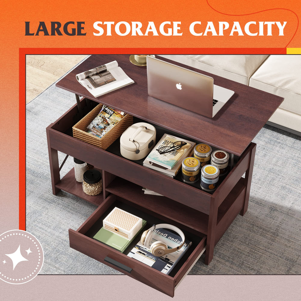 Lift Top Coffee Table with Storage Drawers & Hidden Compartment
