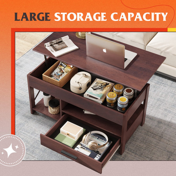 Lift Top Coffee Table with Storage Drawers & Hidden Compartment