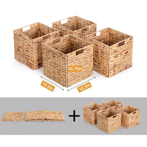 Foldable Water Hyacinth Storage Baskets for Cube Shelves – Set of 4