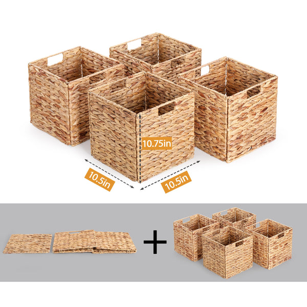Foldable Water Hyacinth Storage Baskets for Cube Shelves – Set of 4