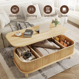 47" Oval Lift Top Coffee Table with Storage & Fluted Design