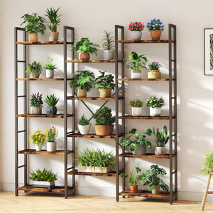 Triple Column 5-Tier Bookshelf, Industrial Wide Bookcase