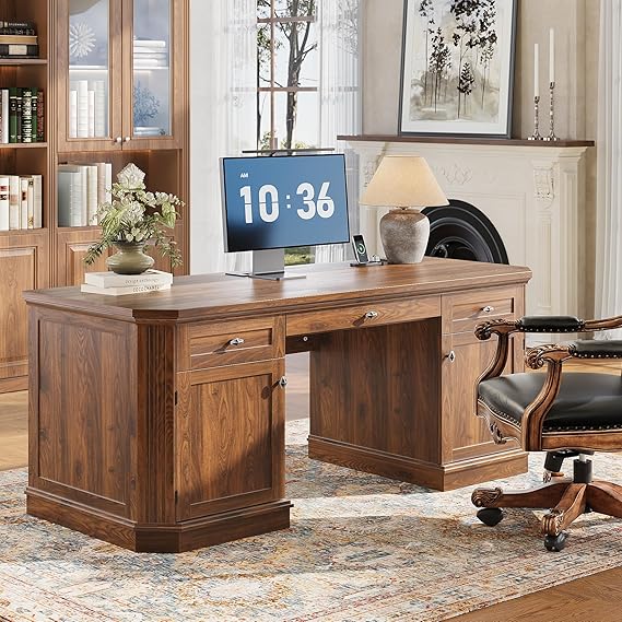 59" Victorian Executive Desk with Storage & Charging Station