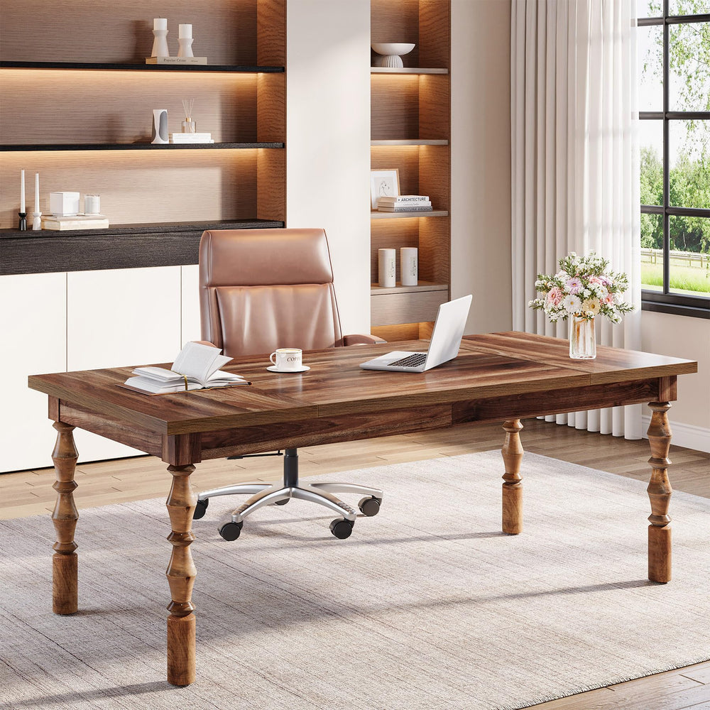 Large Executive Office Desk with Carved Turned Legs