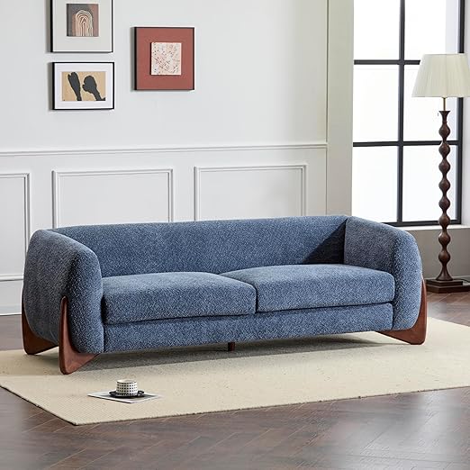 82" Boucle 3-Seater Sofa with Wood Legs