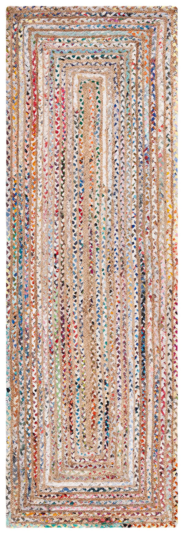 Handmade Jute & Cotton Runner Rug – 2'3" x 13' | Geometric Braided Design