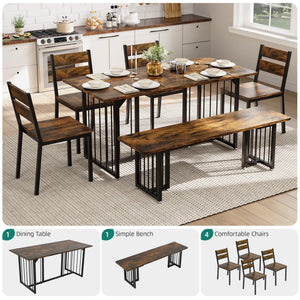 6-Piece Farmhouse Dining Table Set for 6-8