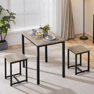 3-Piece Industrial Dining Table Set with 2 Stools