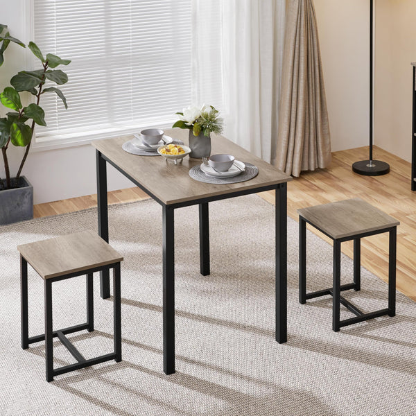 3-Piece Industrial Dining Table Set with 2 Stools