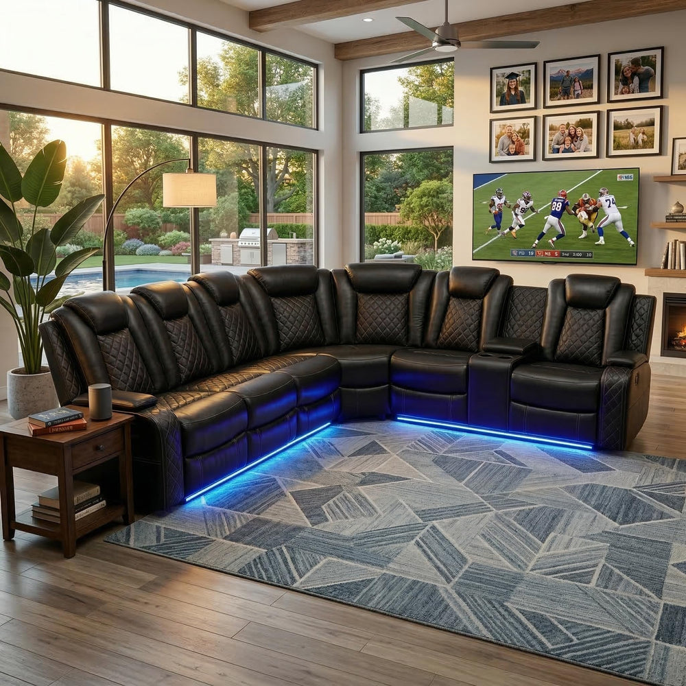 Power Reclining Sectional Sofa with LED Lights