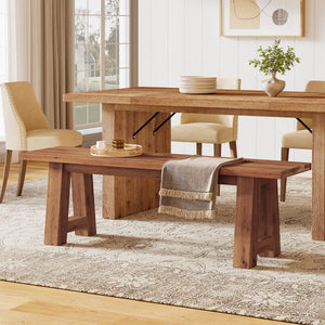 Solid Wood Dining Bench with A-Shaped Legs, 55-Inch Farmhouse Indoor Bench