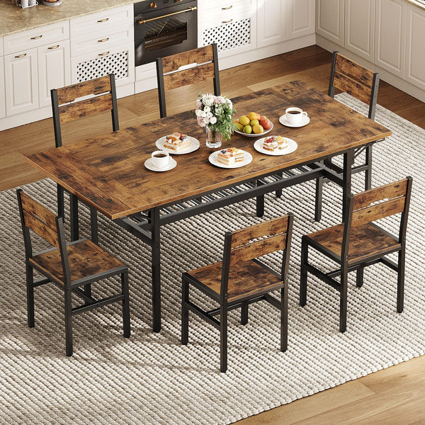 7-Piece Extendable Dining Table Set with 6 Chairs