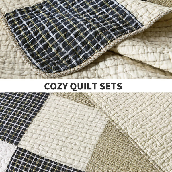 Cotton Quilt Set – Patchwork Plaid Bedding | Queen & King | 5 Pieces