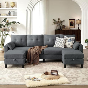 U-Shaped Sectional Sofa with Storage Ottoman