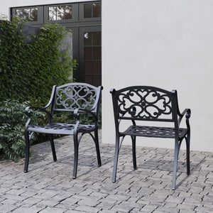 Outdoor Dining Arm Chair Set of 2 – Black Cast Aluminum