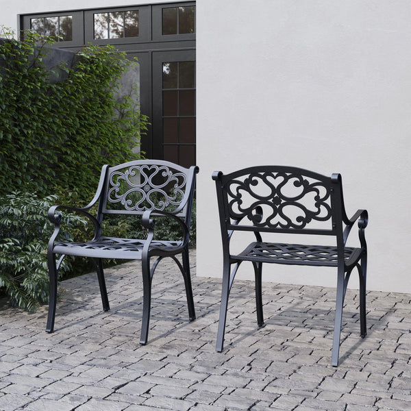 Outdoor Dining Arm Chair Set of 2 – Black Cast Aluminum