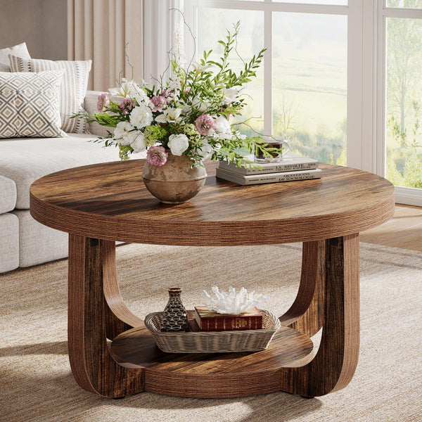 Round 2-Tier Coffee Table with Storage