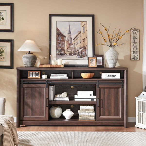 Farmhouse TV Stand with Sliding Barn Doors – Fits 80" TV