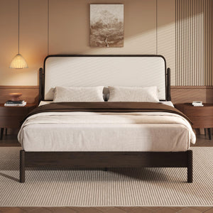 Queen Bed Frame with Upholstered Headboard