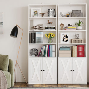 6-Shelf Bookcase with Doors Set of 2 – 70" Tall Industrial Floor Standing Bookshelf
