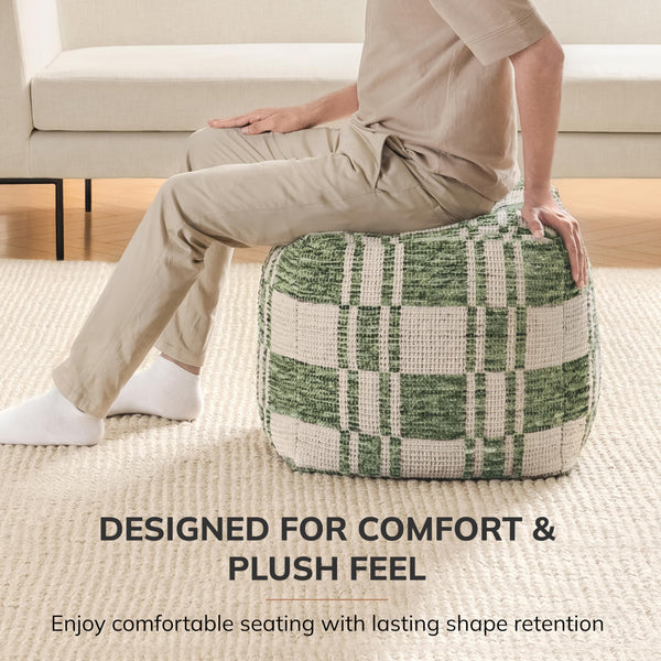 Handmade Cotton Pouf Ottoman | Square Floor Seating & Footrest