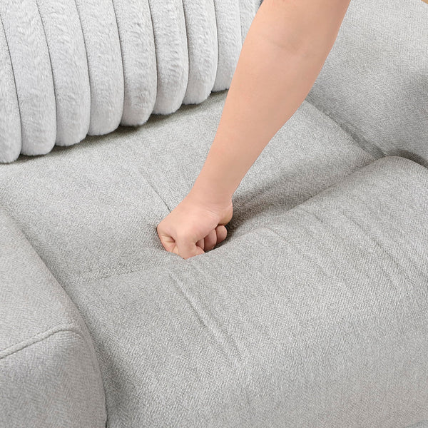 Light Gray Manual Reclining Sofa with Corduroy Upholstery