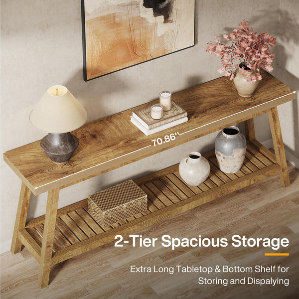 70.87-Inch Farmhouse Console Table with 2-Tier Storage