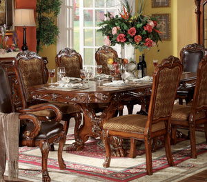9-Piece Formal Dining Set – Extendable Pedestal Table & 8 Upholstered Chairs