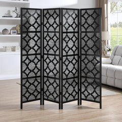 4-Panel Room Divider with Quarterfoil Mesh Design