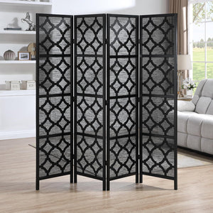 4-Panel Room Divider with Quarterfoil Mesh Design