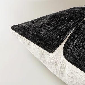 Black Embroidered Velvet Lumbar Throw Pillow 24x14
