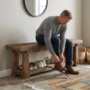 55" Solid Wood Entryway Bench with Shoe Storage