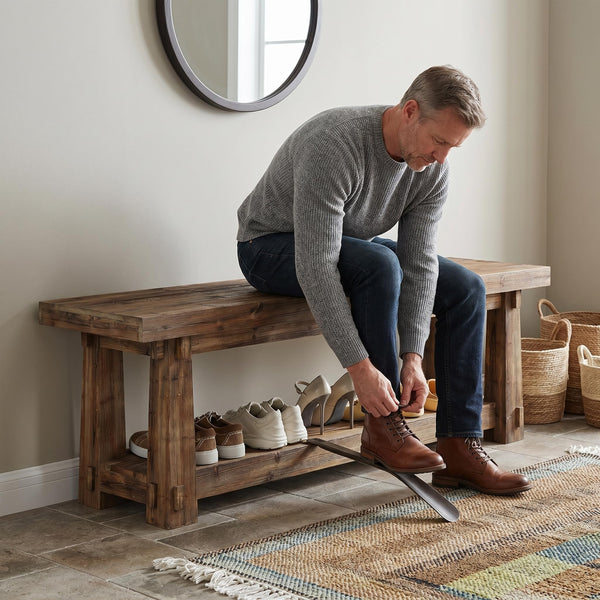 55" Solid Wood Entryway Bench with Shoe Storage