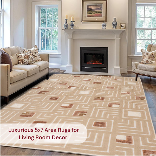 5x7 Sisal-Inspired Geometric Area Rug – Indoor & Outdoor