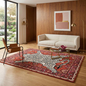 Handmade Leopard Print Wool Area Rug – 5' x 8' Rectangular