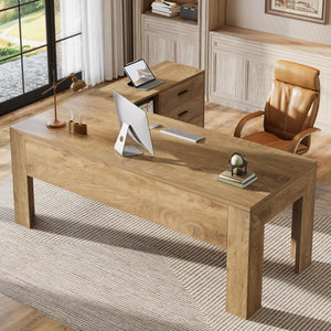 63" L-Shaped Executive Desk with File Cabinet, Drawers & Shelves