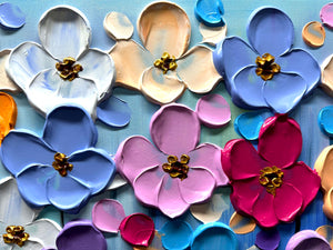 3D Floral Hand-Painted Canvas Wall Art