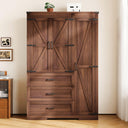 Farmhouse Armoire Wardrobe with Drawers & Hanging Rod