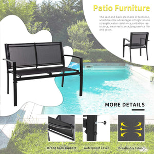 4-Piece Outdoor Patio Furniture Set with Glass Coffee Table