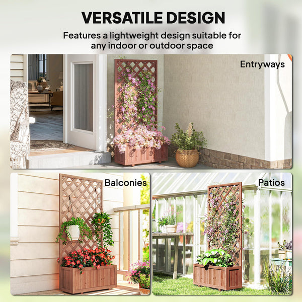 Wooden Raised Garden Bed with Trellis 59" Outdoor Planter Box with Drainage Holes