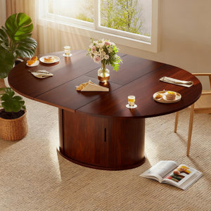 63 Inch Extendable Round Dining Table with 2-Tier Storage Shelf for 2-4-6