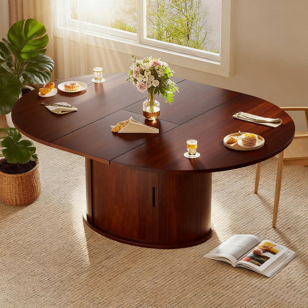 63 Inch Extendable Round Dining Table with 2-Tier Storage Shelf for 2-4-6