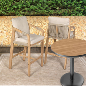 Acacia Wood Outdoor Bar Stools with Cushions & Armrests (Set of 2)